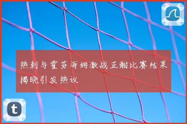 热刺与霍芬海姆激战正酣比赛结果揭晓引发热议